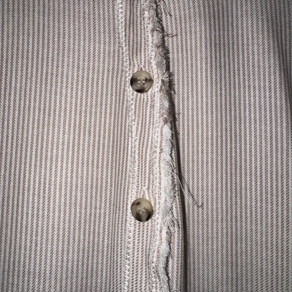 Wishlist Apparel Taupe Stripe Frayed Button Down Shirt WL22-7145 S/M NWT - Picture 8 of 9